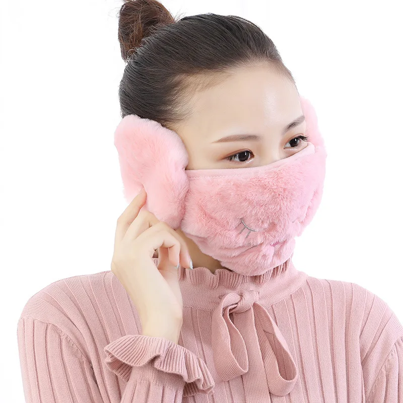 การ์ตูนแมวหน้ากากกลางแจ้งขี่กีฬาเย็น Earmuffs ป้องกันฤดูใบไม้ร่วงฤดูหนาว Thicken Plush น่ารักผู้หญิง Windproof Earmuff