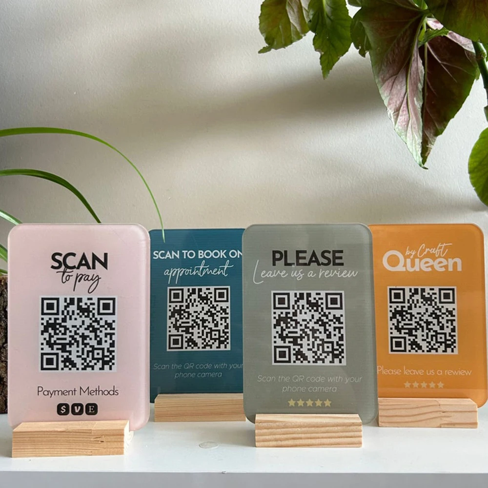 رمز QR صغير، شعار أكريليك، لوحة رمز الاستجابة السريعة الأكريليكية الحصرية الخاصة بك، عرض الوسائط الاجتماعية، قائمة مكتب الاستقبال، أمين الصندوق الجانبي القابل للتطبيق