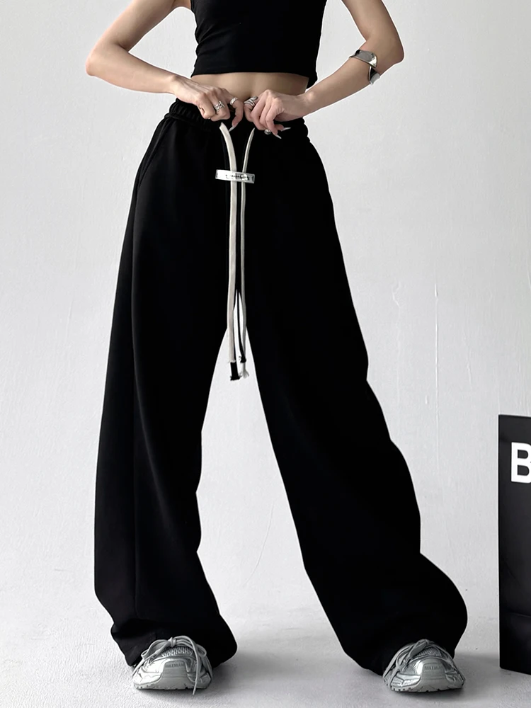 ارتفاع الخصر فضفاض واسعة الساق السراويل النسائية الموز السراويل عارضة الرياضة Sweatpants Dstring مريحة مزيج القطن السراويل