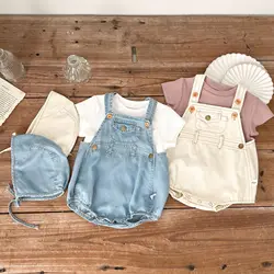 2psc Summer Newborn Infant Baby girls Boy denim Romper cotton short-sleeved top Rompers Kids Onepiece Fashion Baby Clothing