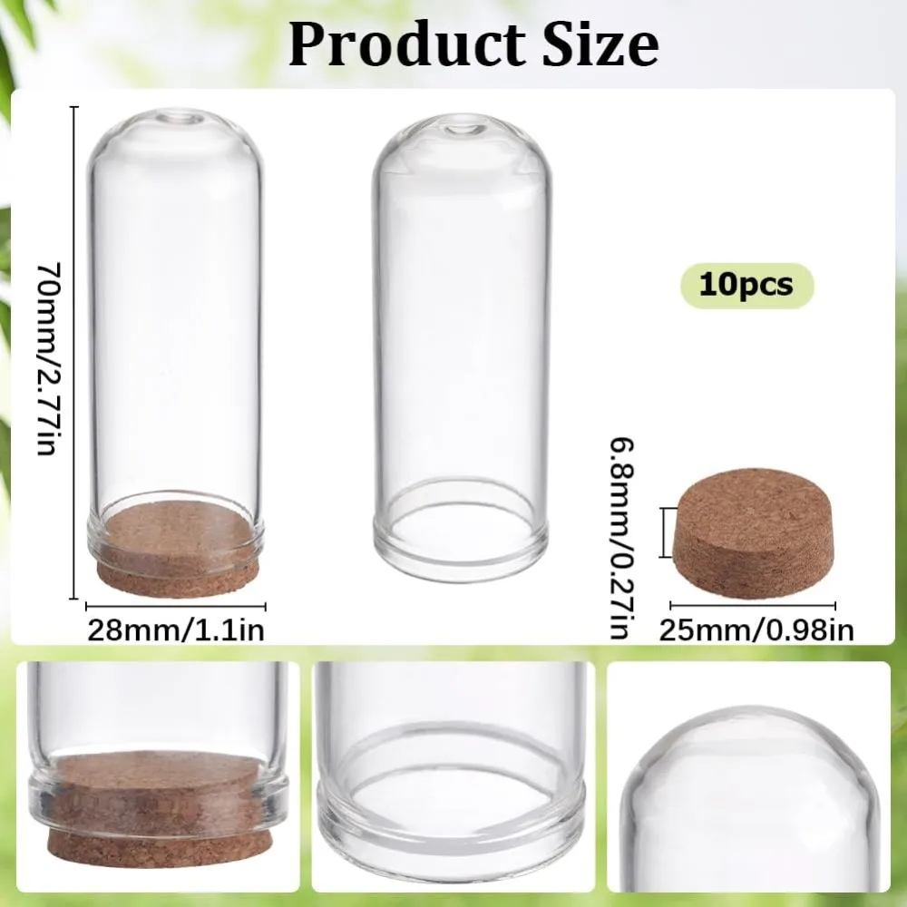 10Pcs 2.76 inch Glass Display Dome Cloche Glass Bell Jar Mini  Bottles Dome  Dome with Cork Base Display