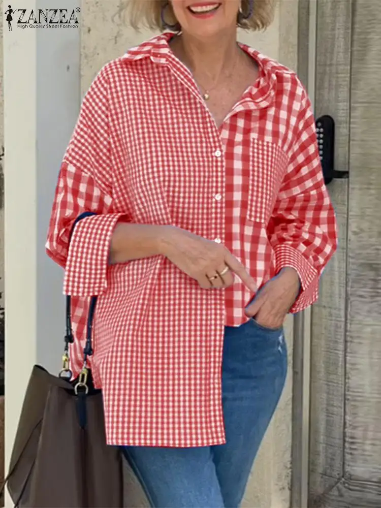 ZANZEA 2025 Fashion Women Shirt Autumn Long Sleeve Lapel Blouse Button Down Blusas Patchwork Holiday Shirts Femme OL Work Tops
