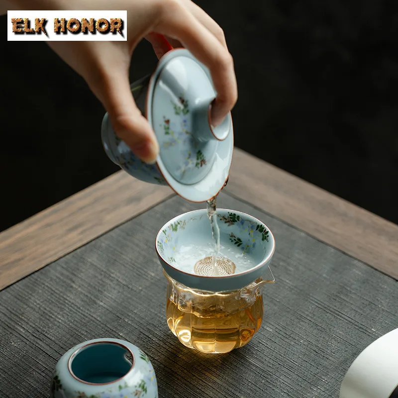 Hand-painted Wisteria Tea Separator Infusor Japanese Tea Strainer Dispenser Tea Making Tea Filter Chinese Tea Set Ornaments Gift