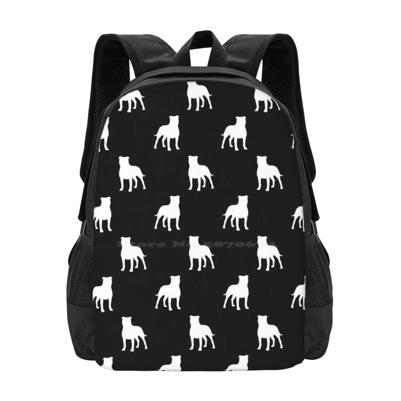 Staffordshire Bull Terrier Silhouette ( S ) Large Capacity School Backpack Laptop Bags Staffordshire Terrier Pets Animals