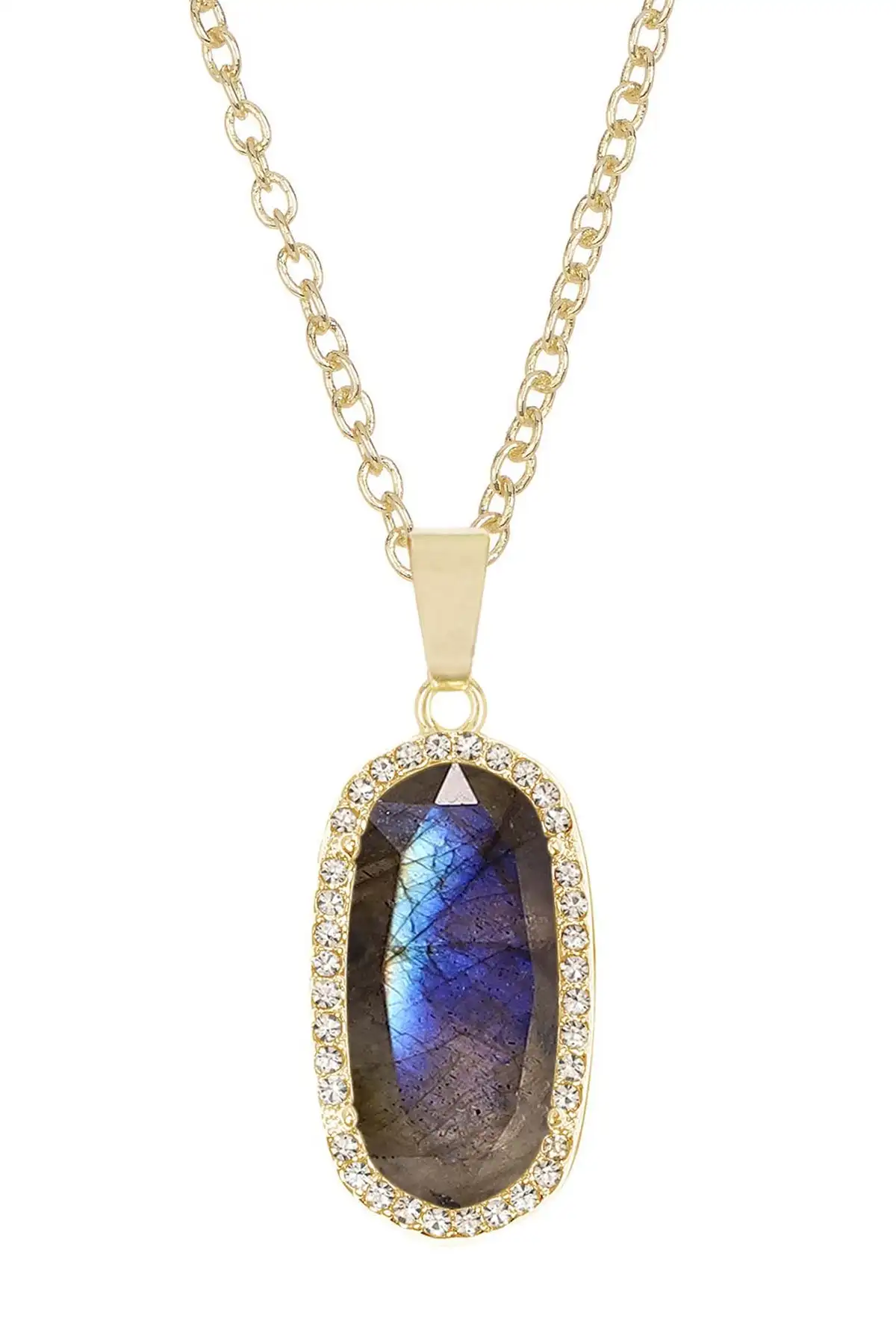 

Natural Labradorite Halo Pendant Necklace Jewelry
