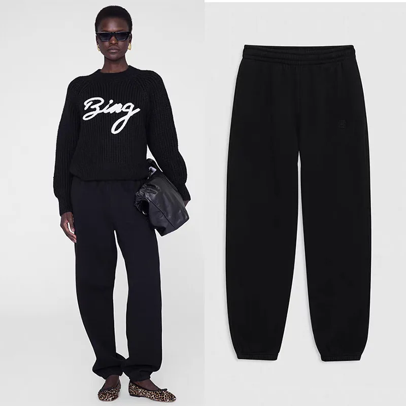 26 秋冬新作 刺繍入りフリーススウェットパンツ ストレートフリース レディーススウェットパンツ