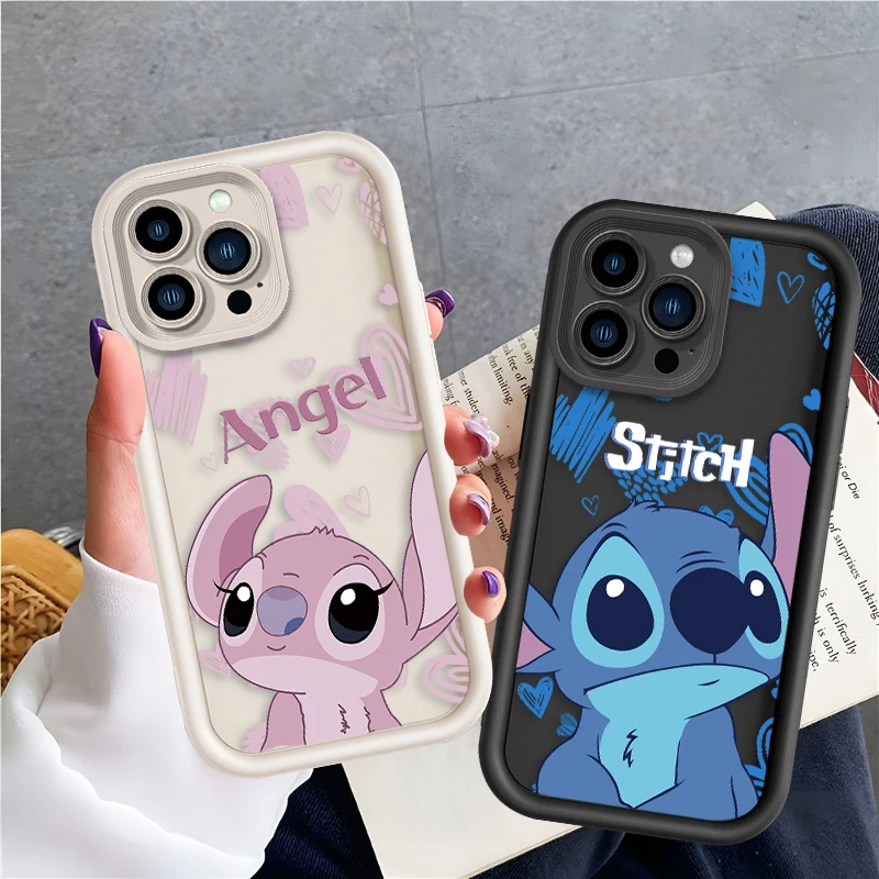 Disney Stitch Angel For Apple iPhone 15 14 13 12 11 Mini XS XR X 8 7 Pro Max Plus Soft Eye Ladder Phone Case