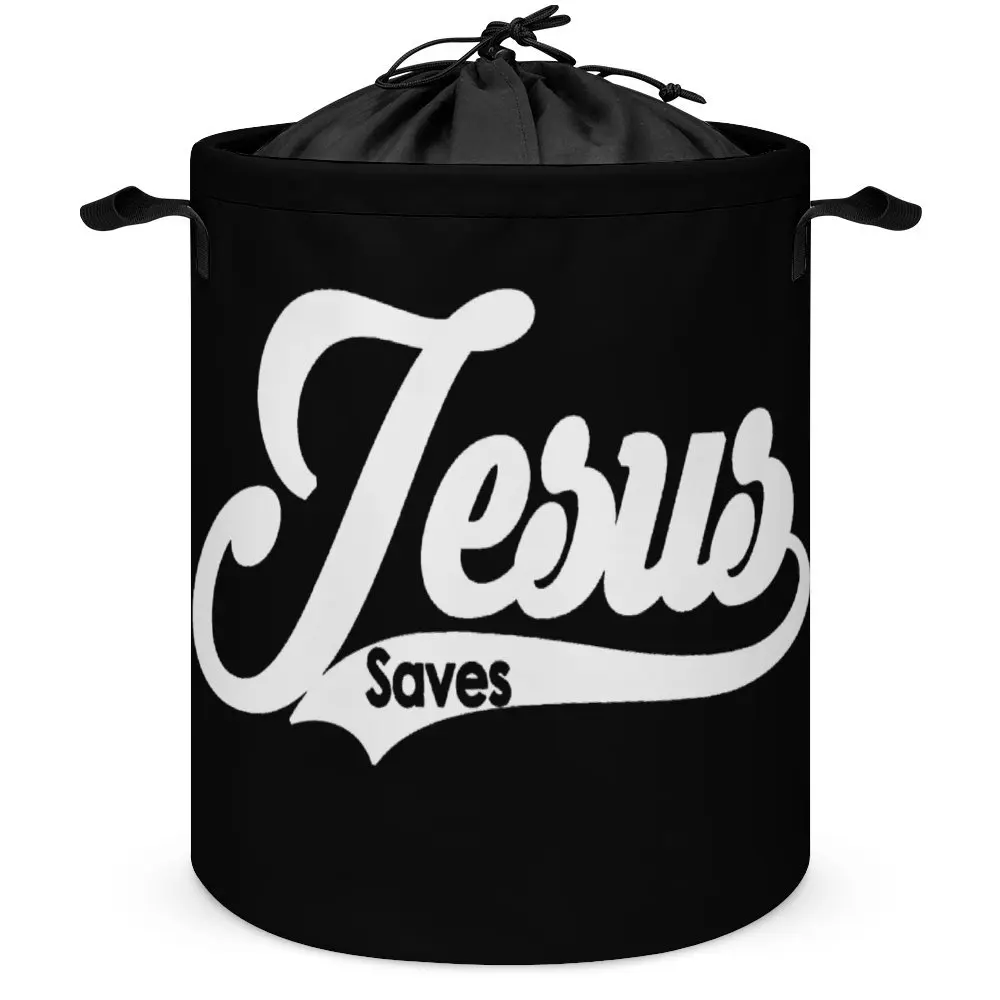 Jesus Saves Men S Spreadshirt Laundry Basket Storage Tank Organizer Division Classic Storage of Socks Lifting Hand Can Be Folded