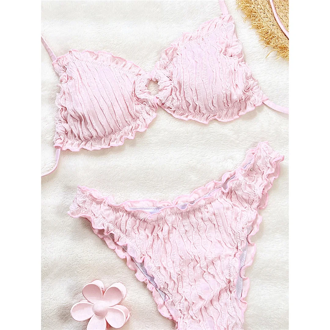 Gefalteter, geraffter, brasilianischer Bikini, Damen-Badeanzug, zweiteiliger Bikini-Set, Badebekleidung, Badeanzug, Schwimmanzug V8053B – Detail 18