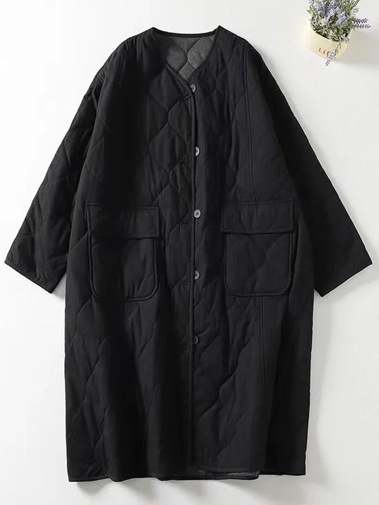 Oversized Women Parkas 2024 New Collarless Long Sleeve Single-breasted Ladies Winter Coat Casual Thick Warm Outerwear Overcoat