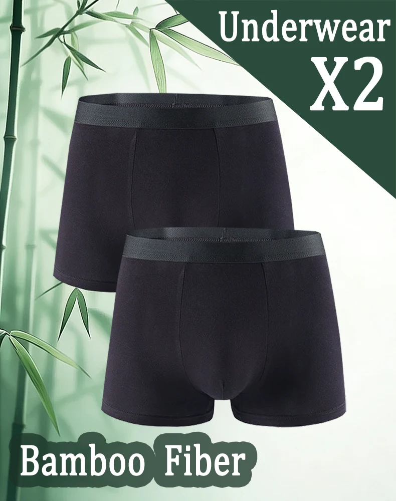 2 Stück Herren-Boxershorts aus Bambusfaser in Schwarz, dünn, schnell trocknend, weich und bequem, Herrenunterwäsche, tägliche Freizeit-Boxershorts