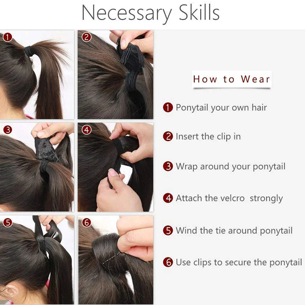 Long Straight Ponytail Natural Hairpieces for Women Wrap Around Hair Extensions Pony Tail Hair Hairpiece Heat Resistant Fiber