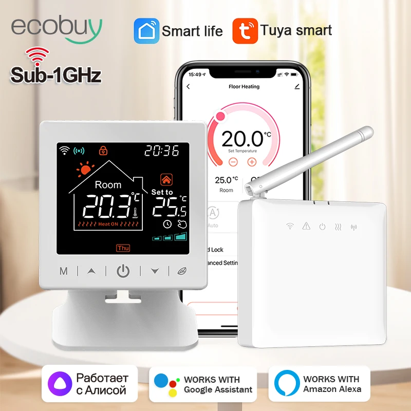 Tuya Wifi Wireless Thermostat for Gas Boiler Wireless Connected Thermostat Battery Boiler Thermostat Alexa Google Home Alice