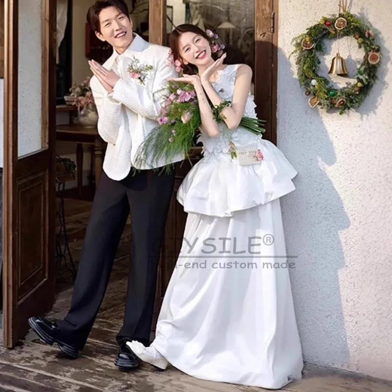 GIYSILE Customized White Sweet Light Wedding Dress Flower Temperament Super Fairy Sleeveless A-line Skirt Formal Women Elegant