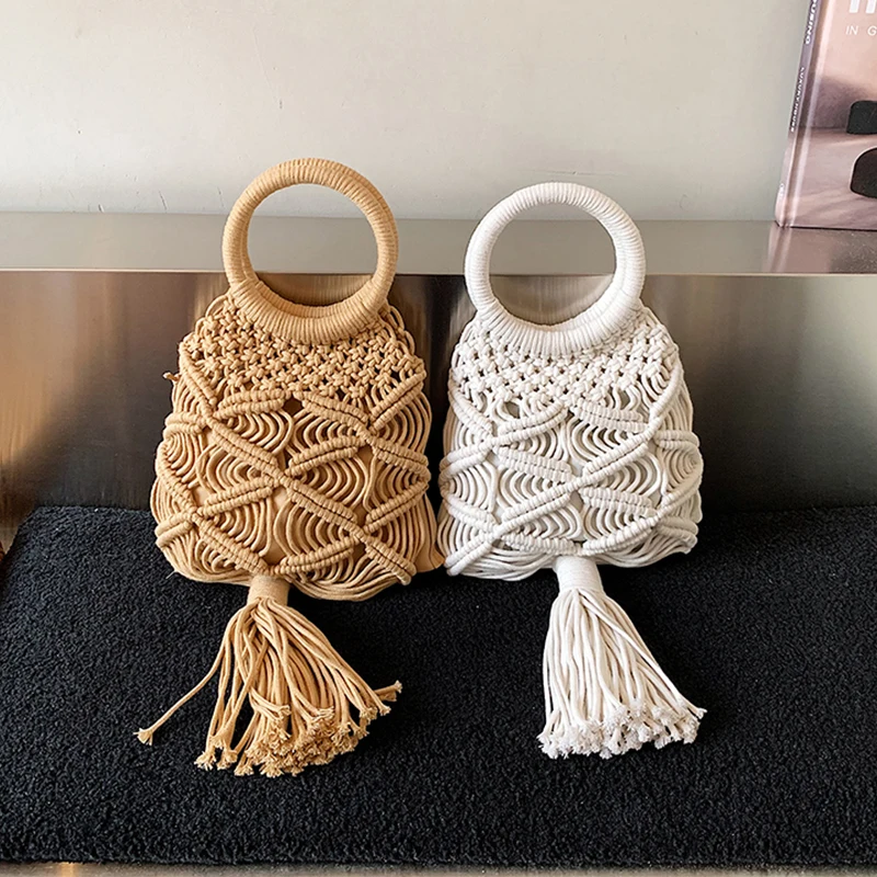 

Summer Beach Bag For Women Mesh Rope Knitted Bucket Bags Hollow out Travel Shopper Totes Ladies Fashion Handbag Bohemian