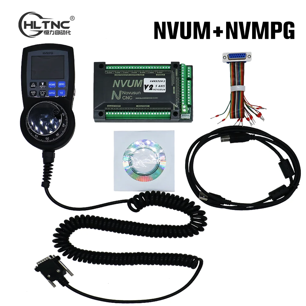 CNC Mach3 NVUM USB/ Ethernet NVEM Breakout Board + NVMPG 6axis Handwheel With LCD Display 6 Axis MPG For DIY CNC Router NEWCARVE