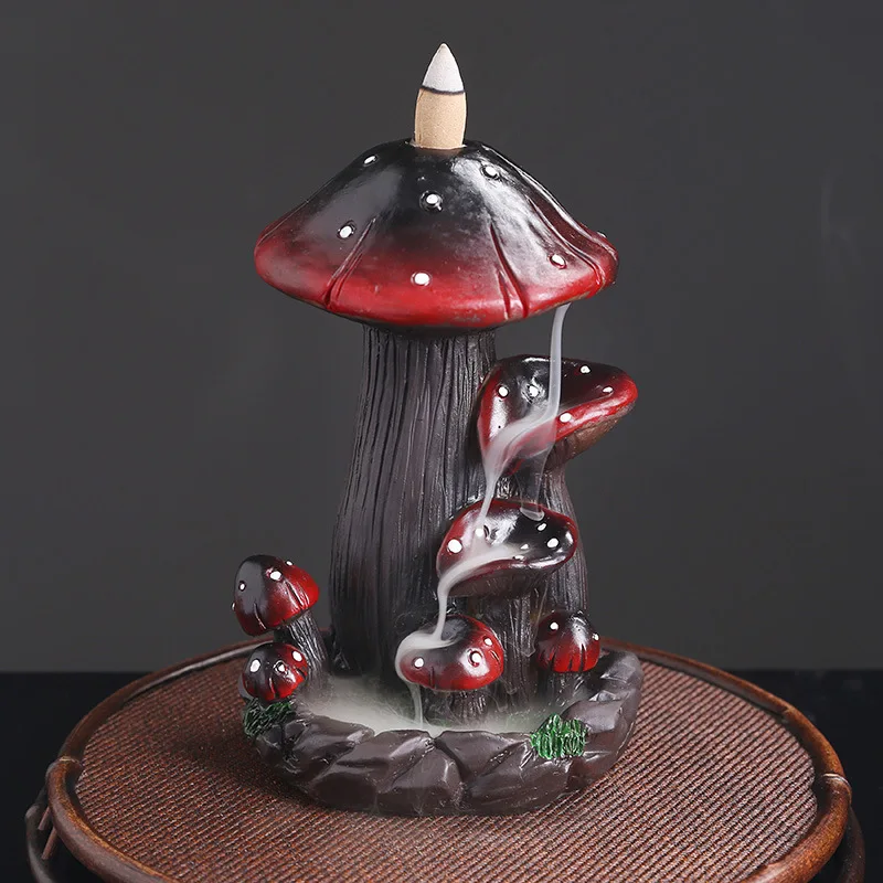 Resin Handicraft Mushroom Desktop Ornament Waterfall Backflow Incense Handmade Censer Home Office Tea House Decorate