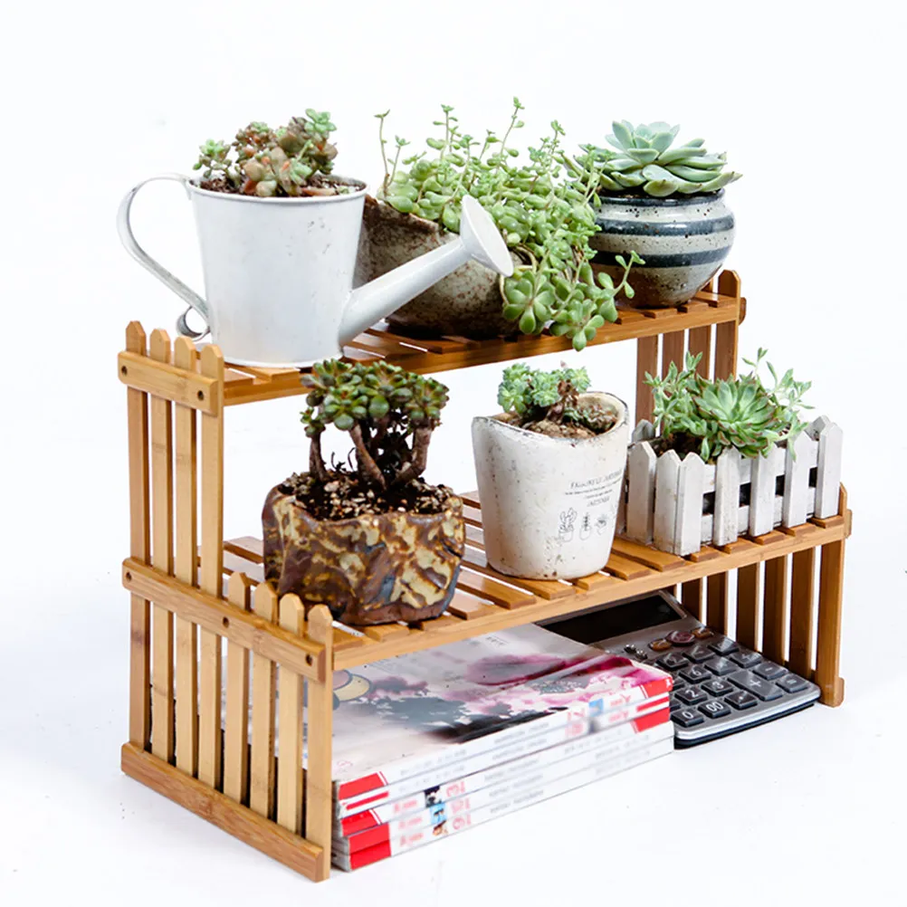 27Cm Bamboo Plant Stand Rustic Flower Shelf Indoor Balcony Wooden Display Rack Space Saving Corner Bamboo Potted Rack