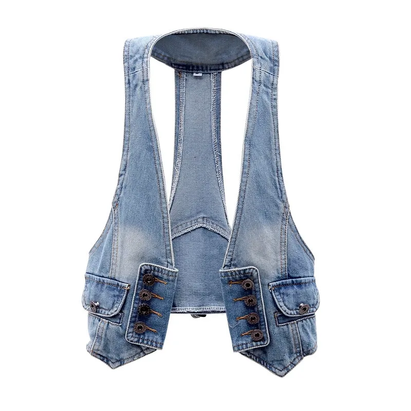 

Vintage Short Denim Vest Women 2020 Summer New Korean Fashion Slim Cardigan Tops Sleeveless Jacket Jeans Waistcoat Ladies H388