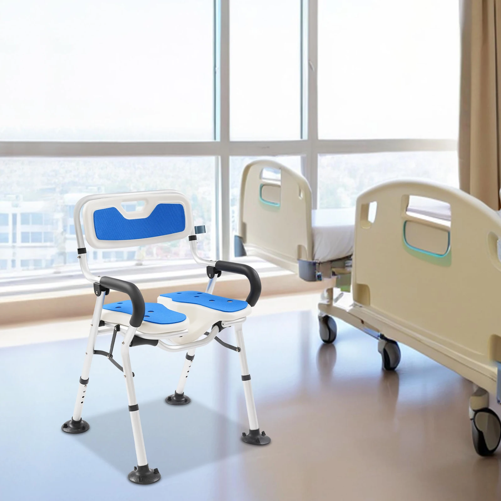 

Heavy Duty Shower Chair, U-Shape Seat Foldable Shower Chair for Private Washing, Elderly and Disabled, Adjustable Height Chair