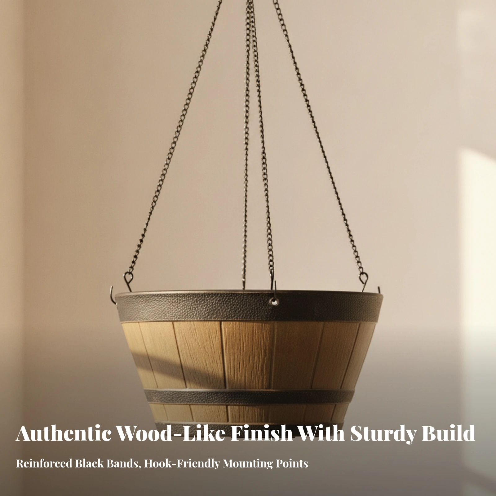 Hanging Planter with Wood Grain Lightweight Tapered Hanging Pot Barrel Planter Decorative Space-Saving for Gardeners, Balcony