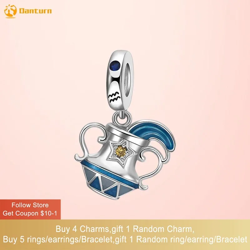 

Danturn 925 Sterling Silver Beads Zodiac Signs - Aquarius Dangle Charm fit Snake Chain Bracelets Fashion Women Jewelry Making