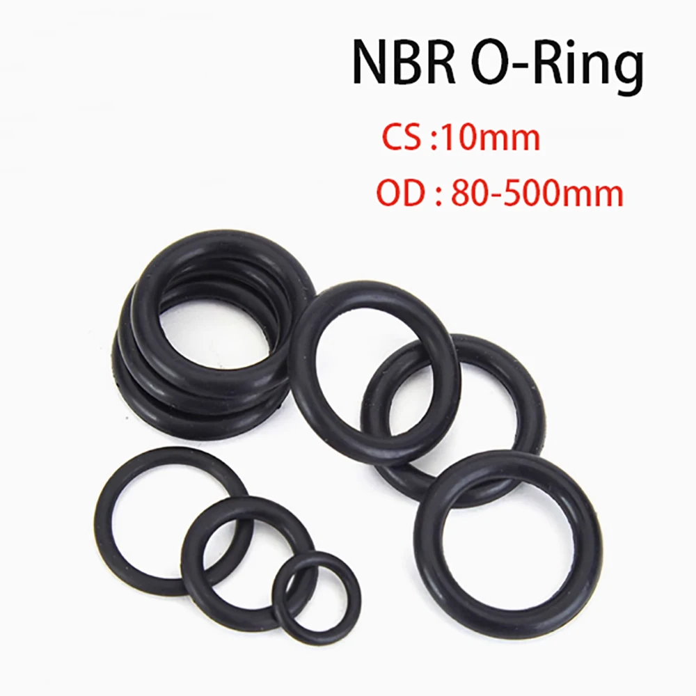 

CS 10mm Wire Diameter Black NBR Rubber O-Ring Gaskets OD 80/100/120/140-500mm O Rings Oil Resistant Acid & Alkali Resistant