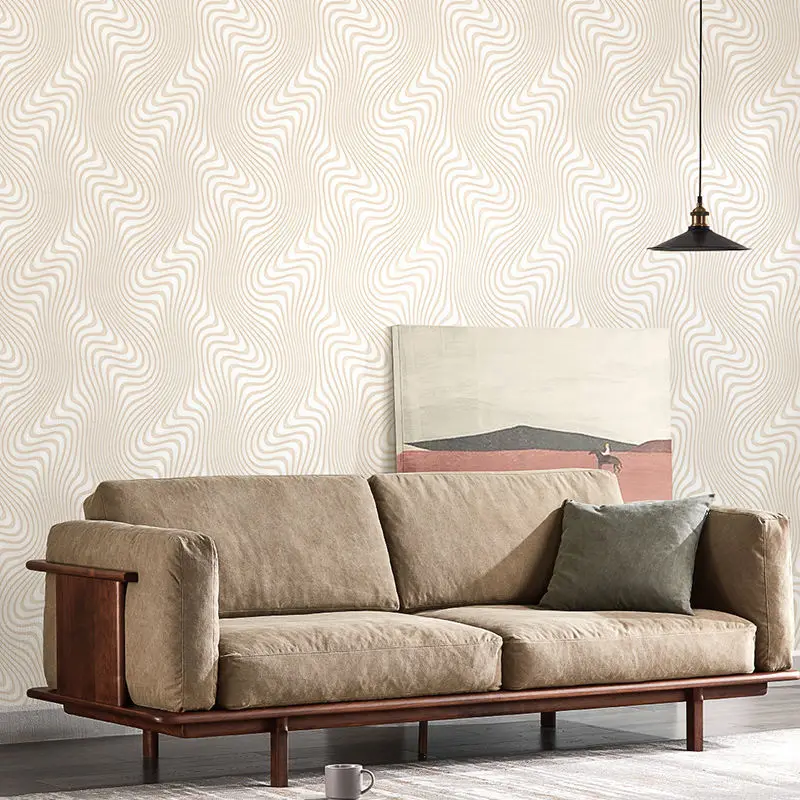 3D Wavy Line Wallpaper Non Self Adhesive Minimalist Geometric Embossed Texture Waterproof Stripe Wall Paper for Living Room