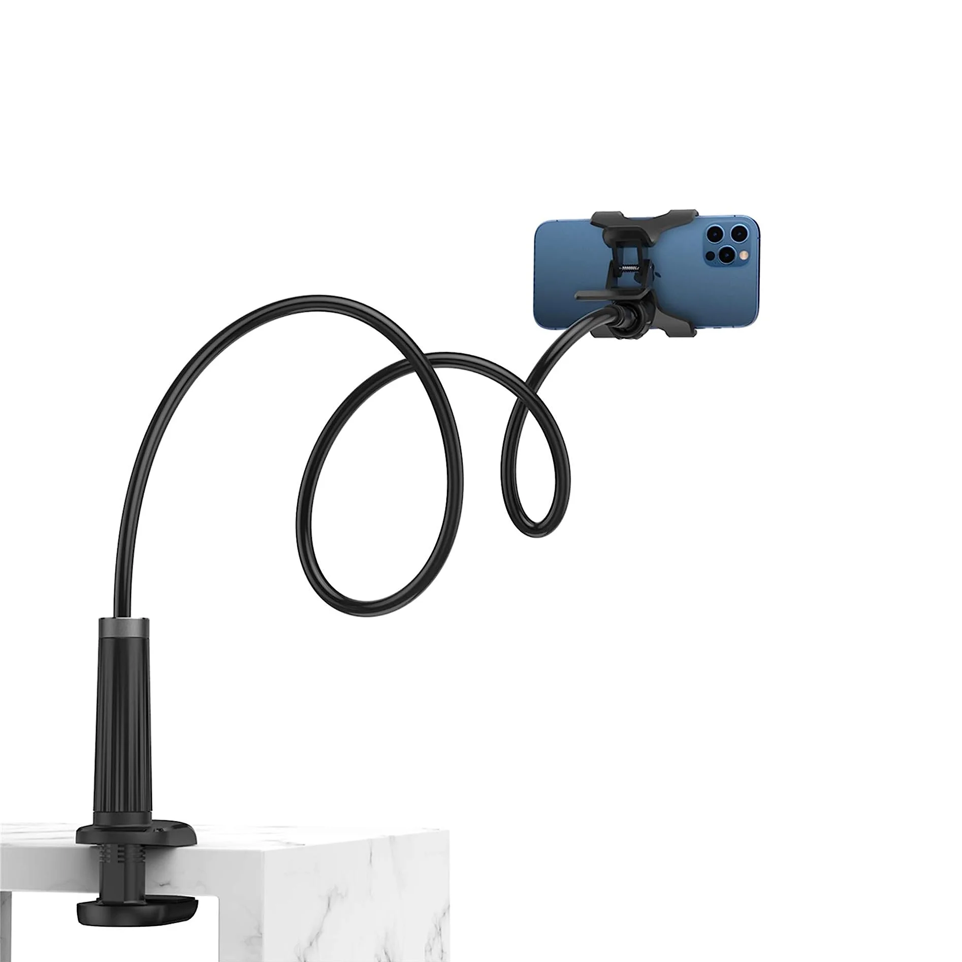 

UGREEN Black Butterfly Clip Phone Holder Gooseneck Phone Holder Stand Firm Phone Mount Clamp for Bed 3ft Long