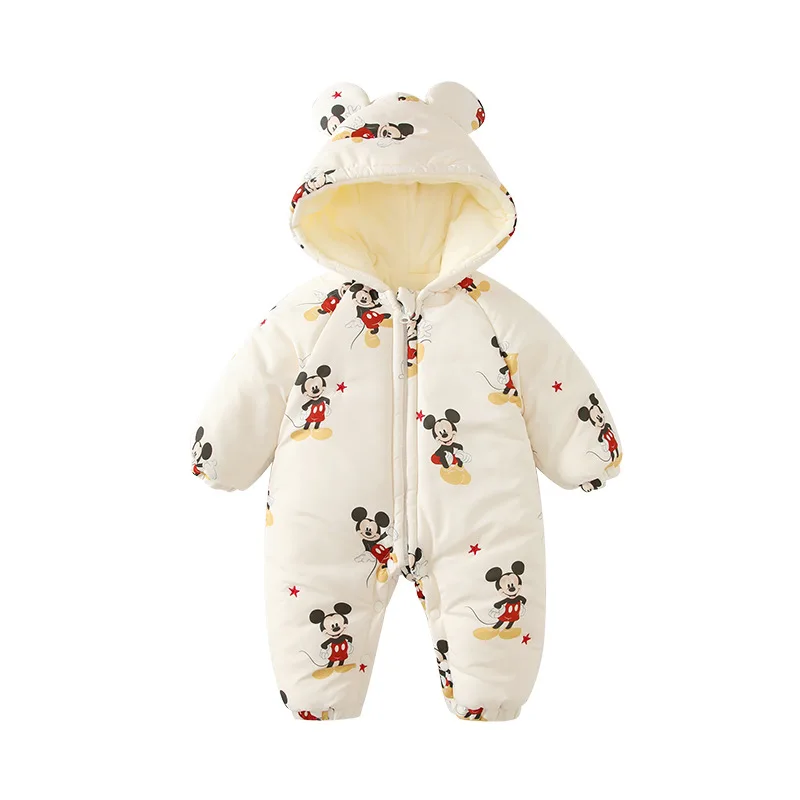 

MINISO Mickey Winter Unisex Baby Long Sleeve Jumpsuit Hooded Onesie Newborn Zip Cotton Romper Cute Outwear 0-1 years Bodysuits