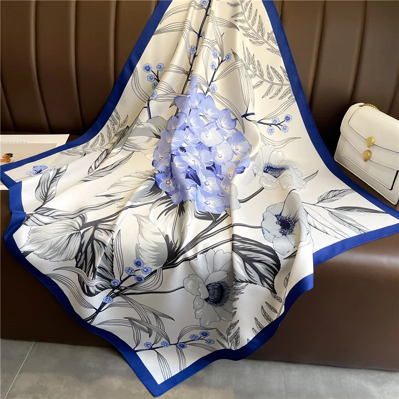 

Fashion 90x90cm Satin Silk Scarf Women Luxury Large Shawl Wrap Muslim Hijab Headband Beach Stoles Female Bandana Foulard Turban