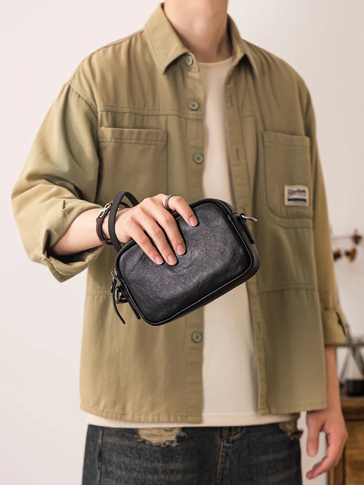 Simple fashion genuine leather men's multifunctional clutch bag casual designer luxury handmade real leather youth shoulder bag