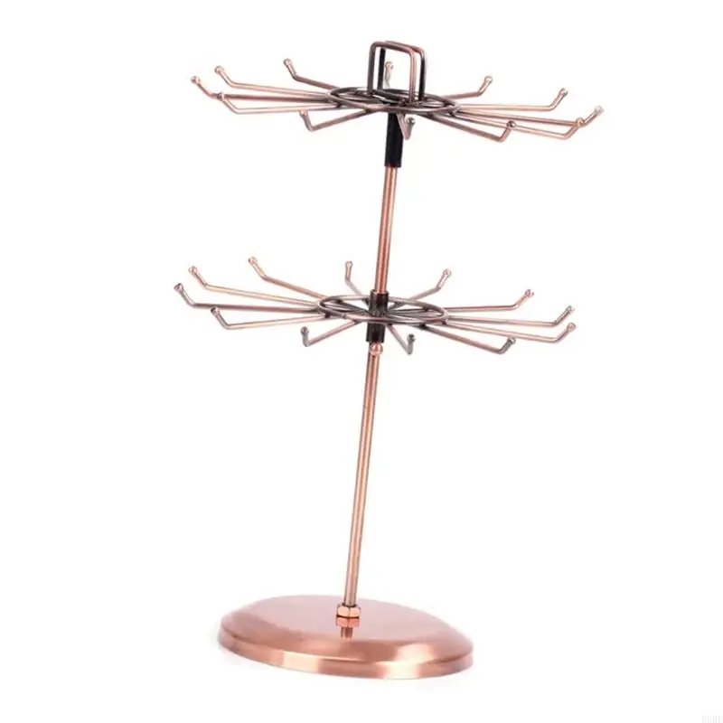 

E0BE 360 Degree Spinning Jewelry Display Rack Double Layer Metal Necklace and Bracelet Multipurpose Accessory Stand