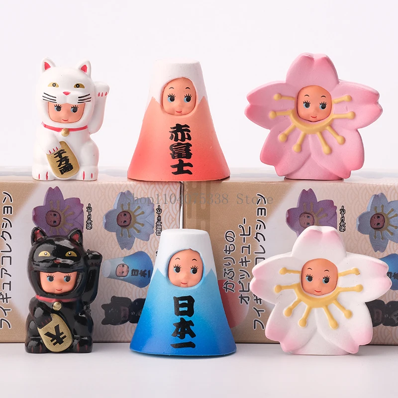 

Японский Maneki-neko Mount Fuji Cherry Blossom Сборный Kewpie Слепая коробка Фигурка Ангел Кукла Игрушка DIY Орнамент Детский подарок на день рождения