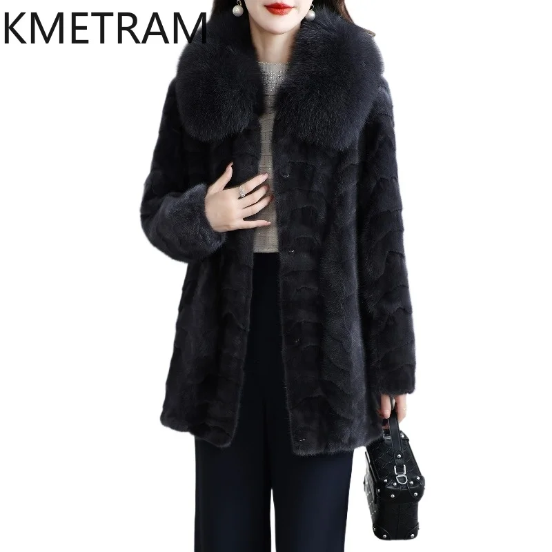 

KMETRAM Natural Mink Fur Splicing Fox Fur Coats Women Winter Warm Mid-Length Coats 71cm Real Fur Coat Woman Clothing 2026 casaco