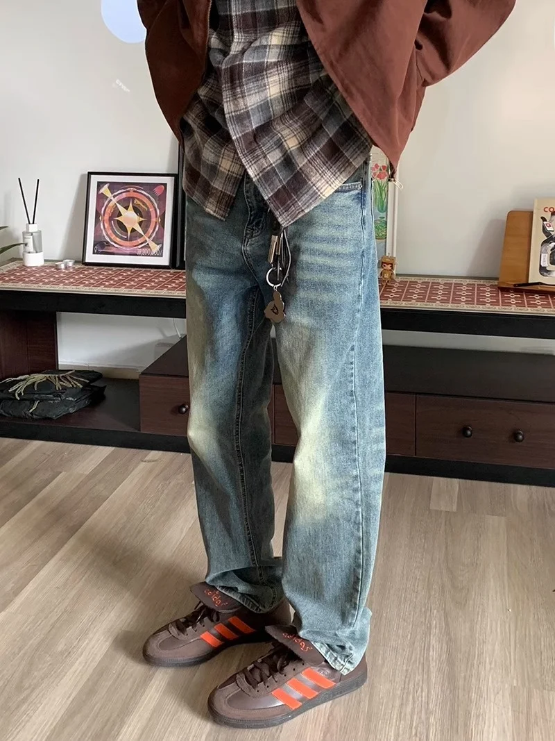 

Retro American Vibe Men's Jeans Straight Leg Loose Fit Versatile CleanFit Trendy Brand Washed out Slimming High Street
