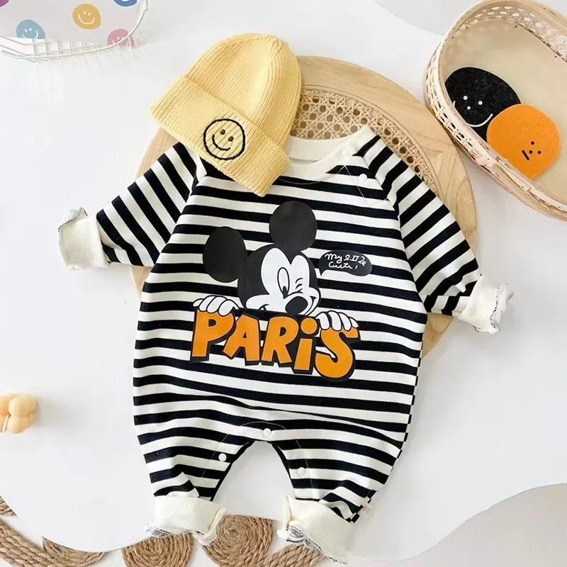 Newborn Jumpsuit Comfortable And Cute Mickey Mouse Disney Printed Round Neck Baby Crawling Suit 0-18m Toddler Jumpsuit