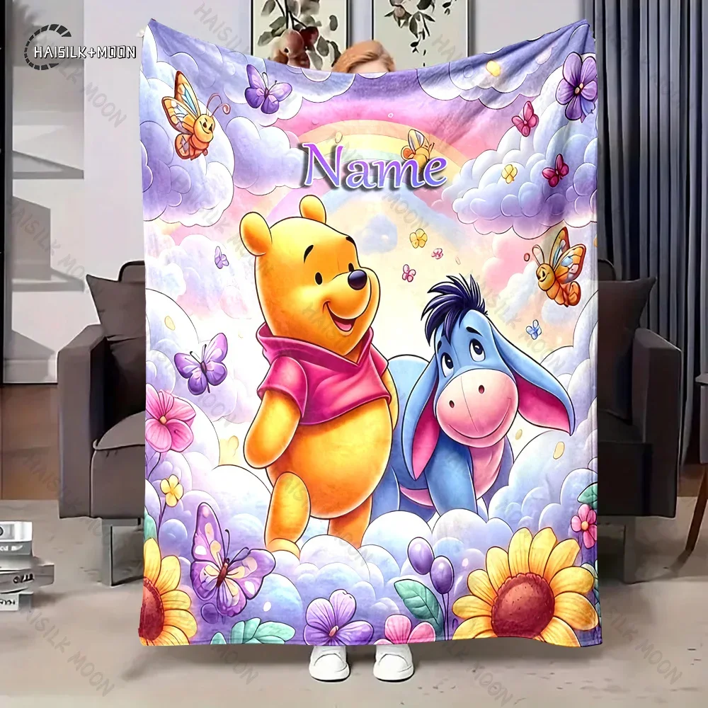 Customized Name Personalized Blanket Disney Pooh Bear Eeyore Printed Blanket Soft Comfortable Home Travel Adult and Warm Blanket