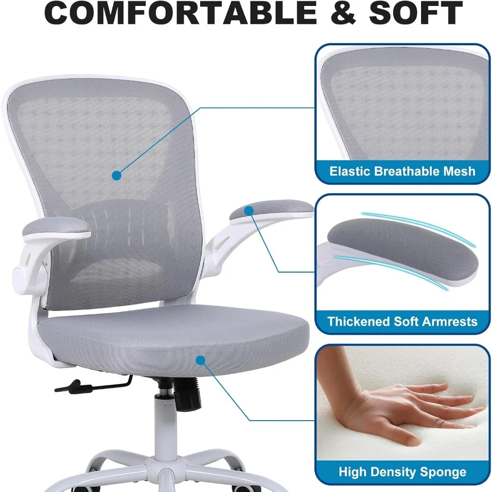 مجموعة كراسي مكتب مريحة قابلة للتعديل مكونة من 6 قطع، كراسي مكتب منزلية مع مساند للذراعين قابلة للطي ودعم قطني، مريحة