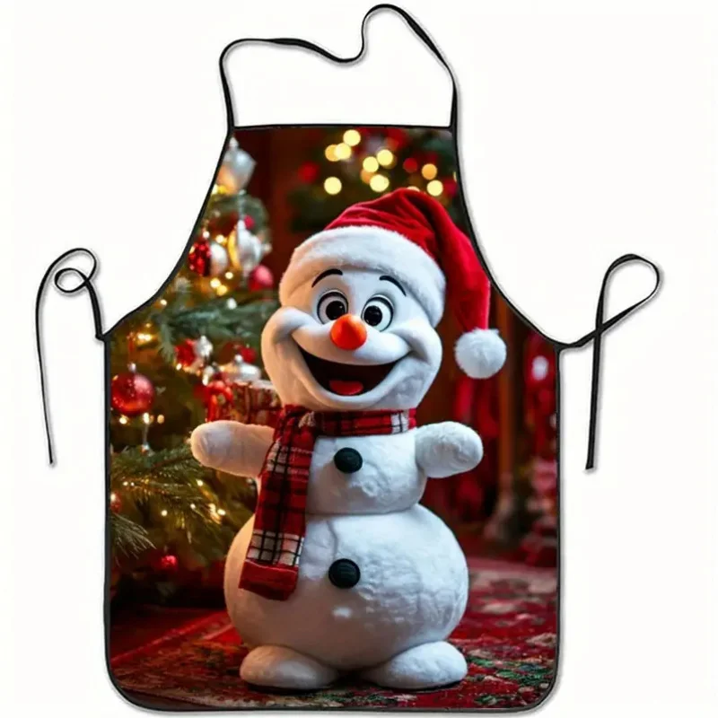 1pc Apron with Happy Snowman And Christmas Decor Pattern, Suitable for Men And Women'S Home Kitchen Use