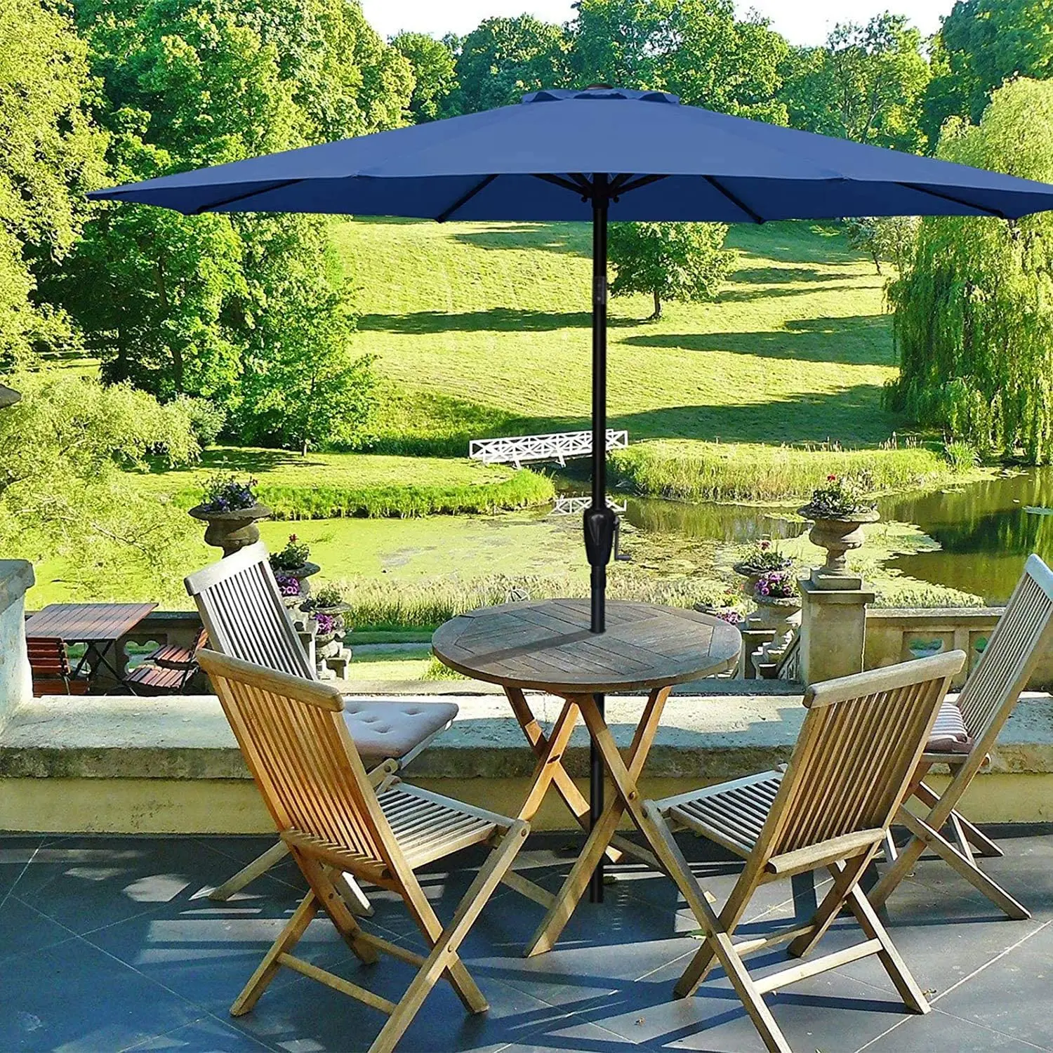 

Simple Deluxe 9ft Outdoor Market Table Patio Umbrella with Button Tilt, Crank and 8 Sturdy Ribs for Garden