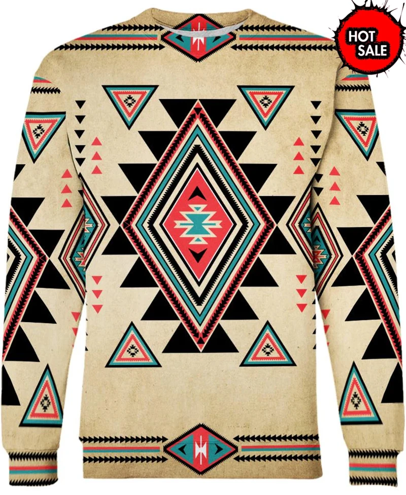 Vintage Ethnic Pattern Print Men's Hoodie Autumn Long Sleeves Sweater Sweatshirt Fashion Casual Streetwear Men Oversized Clothes