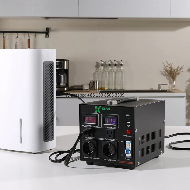 Custom SV-2KVA Single Phase Power Transformer LCD Display Multi Socket Voltage Transformer 110v to 220v for Household Appliances