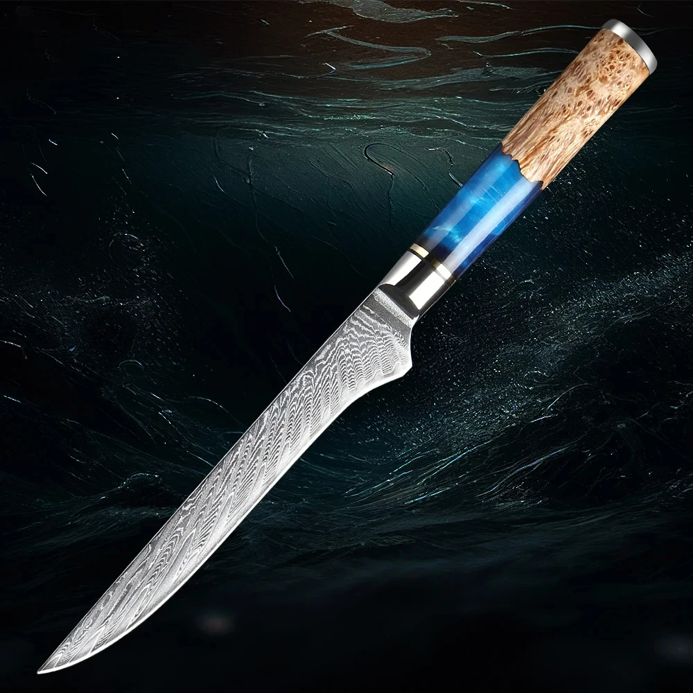 

Classic Boning Knife 6 inch Damascus Steel Blade Sharp Flexible Fillet Knives Full Tang Wood&Resin Handle For Fish Poultry Meat