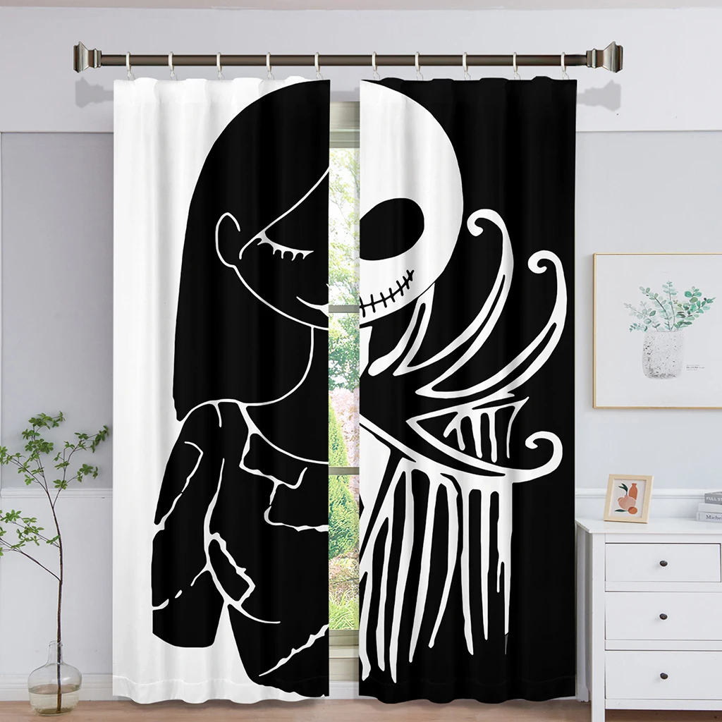 2 Panel White Black Gold Curtain for Bedroom Living Room Floor-to-ceiling Window Kitchen Blinds Curtain cortinas Drapes