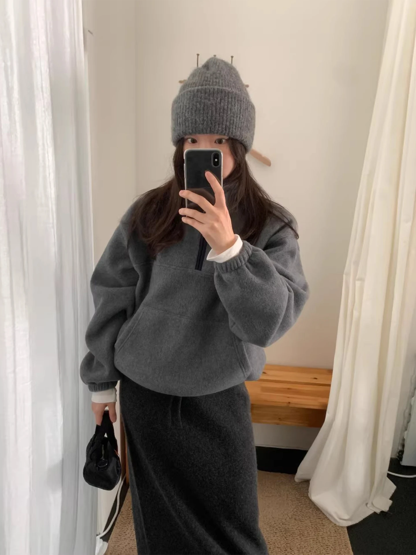 Sweat à capuche Double face Fce pour femme, ample, décontracté, Long, Sve, col montant, fermeture éclair f, automne hiver