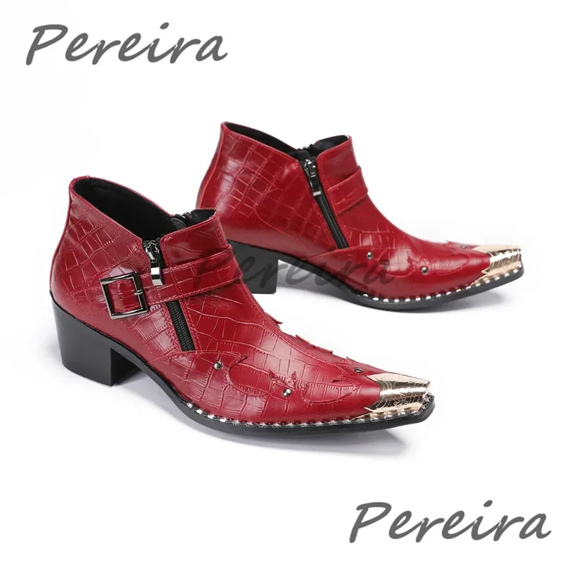 

Men's Snake Pattern Chelsea Boots Belt Buckle Metal Pointed Toe Short Boots Patent Leather High Heel Party Banquet Dress Shoes