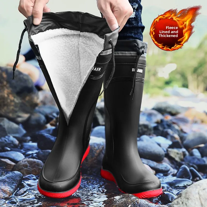 

Large Size Men's Winter Rain Boots Thi Bot Anti-Slip Fce Lined Warm Waterproof Long Cotton oes for very Riders
