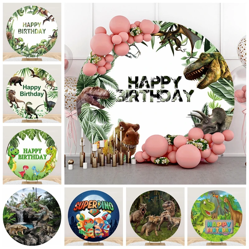 Dinosaur World Round fondale Cover per fondali per feste Baby Shower 1st Birthday Photography Background Cake Table Decor puntelli