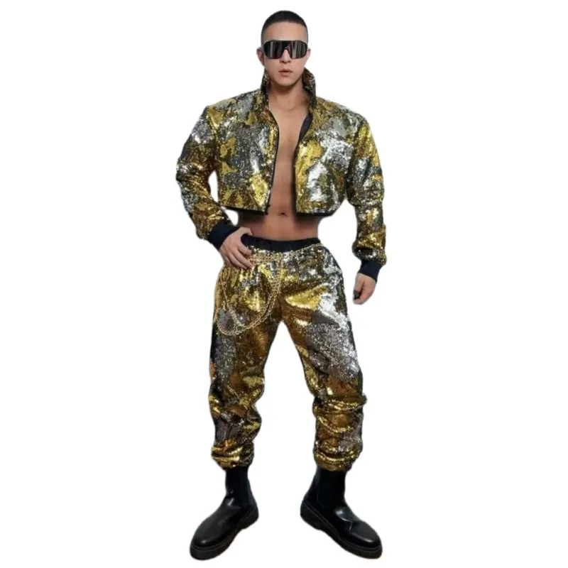 Pantalon à Paillettes Homme Long - Brillant Rétro - Pour Spectacle, Danse, Cosplay, Fête, Carnaval